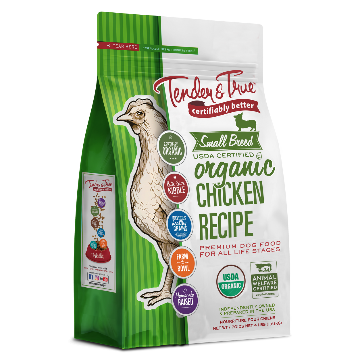 Small Breed Organic Chicken Recipe Premium Dog Food Tender True Pet